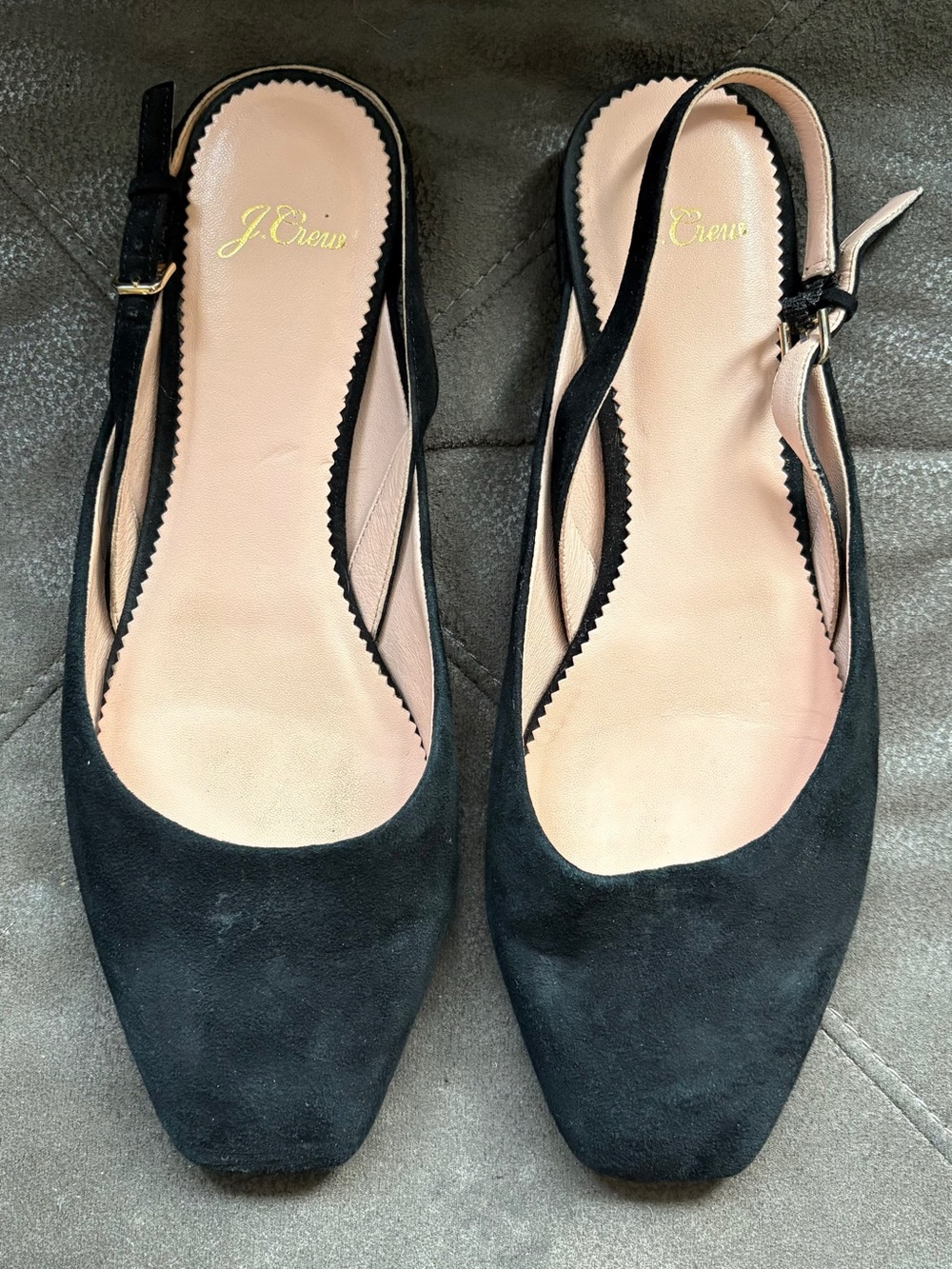 J. Crew Black Leather Suede Square Toe Slingback Ballet Flats 9.5 Office Work